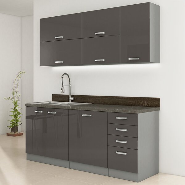 Kuchyňská linka GREY gr | 180 cm | UNI dvířka | světle šedá/tmavě šedá lesk