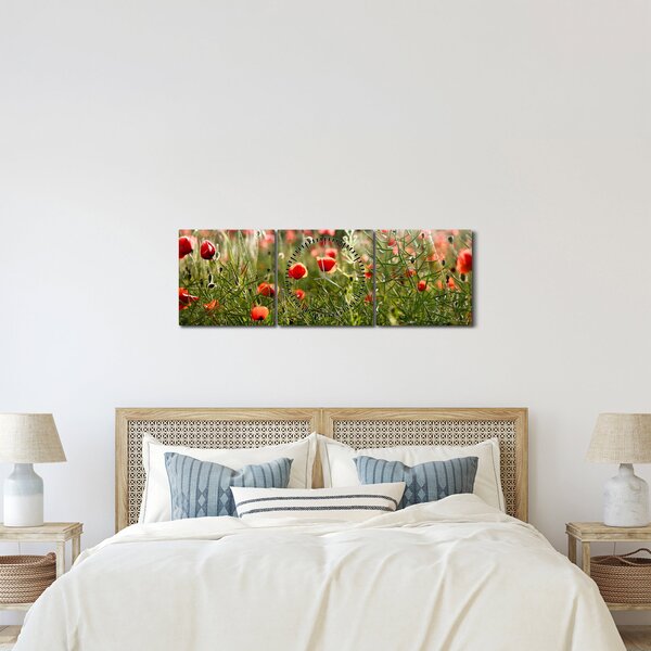 Obraz vlčích máků (s hodinami) (90x30 cm)