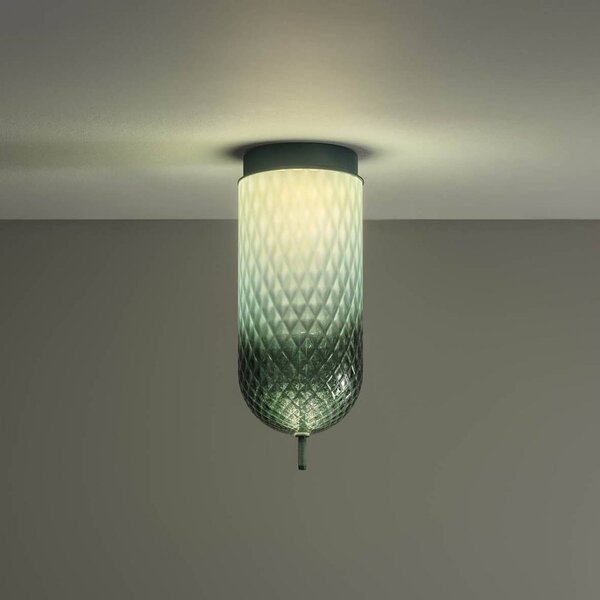 OLEV LED stropní svítidlo Curuba, zelené, sklo, výška 40 cm, 2700 K, Zelená, Obývací pokoj / jídelna, Sklo, Design