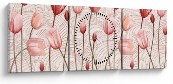 Obraz - Růžové tulipány (s hodinami) (90x30 cm)