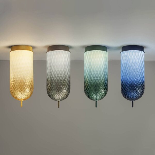 OLEV LED stropní svítidlo Curuba, šedé, sklo, výška 40 cm, 2700 K, Hliník / šedá / zinek, Obývací pokoj / jídelna, Sklo, Design