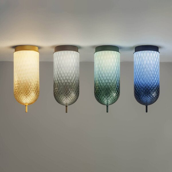 OLEV LED stropní svítidlo Curuba, zelené, sklo, výška 40 cm, 2700 K, Zelená, Obývací pokoj / jídelna, Sklo, Design