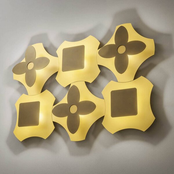OLEV LED nástěnné světlo ORNATO FLOWER, zlatá/hnědá, kov 2 700 K, stmívatelný, Mosaz / zlato, Obývací pokoj / jídelna, Hliník, Design