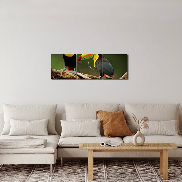 Obraz sedících tukanů, Costa Rica (s hodinami) (90x30 cm)