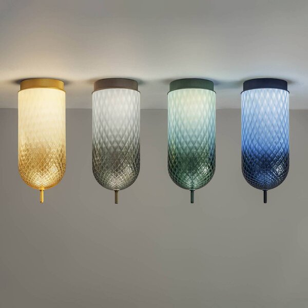 OLEV LED stropní svítidlo Curuba, modré, sklo, výška 40 cm, 2700 K, Modrá, Obývací pokoj / jídelna, Sklo, Design