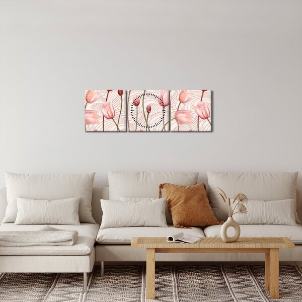 Obraz - Růžové tulipány (s hodinami) (90x30 cm)