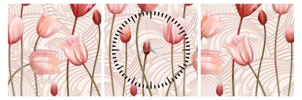 Obraz - Růžové tulipány (s hodinami) (90x30 cm)