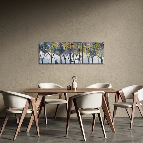 Obraz jelena v lese (s hodinami) (90x30 cm)