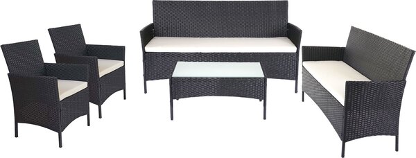 3-2-1-1 Polyratanová zahradní souprava Halden, Lounge Set Sofa antracit, poltáe krémové