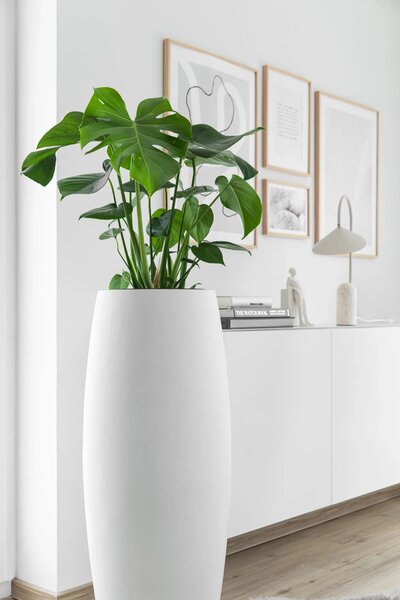 Květináč MAGNUM, sklolaminát, výška 80 cm, bílý mat