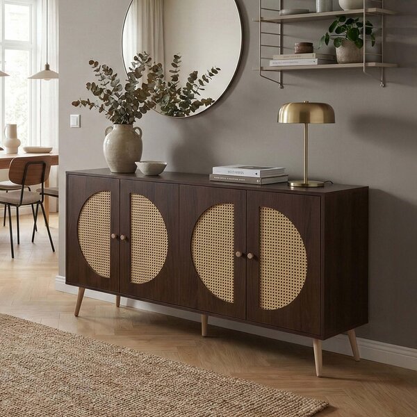 Sideboard HWC-P49, skí komoda s dvíky píborník úloné prostory, polyratan MDF melamin 80x160x40cm vzhled oech