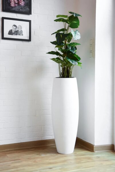 Květináč MAGNUM, sklolaminát, výška 80 cm, bílý mat