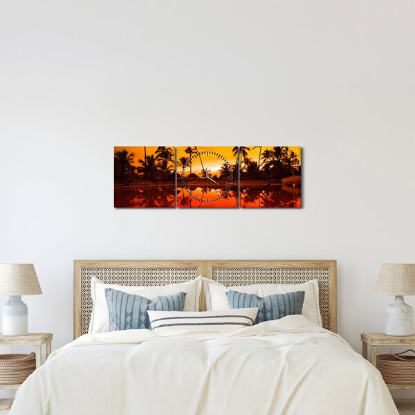 Obraz - Západ slunce nad resortem (s hodinami) (90x30 cm)