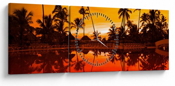 Obraz - Západ slunce nad resortem (s hodinami) (90x30 cm)
