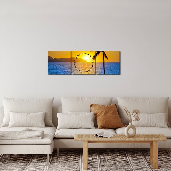 Obraz - Západ slunce nad mořem (s hodinami) (90x30 cm)