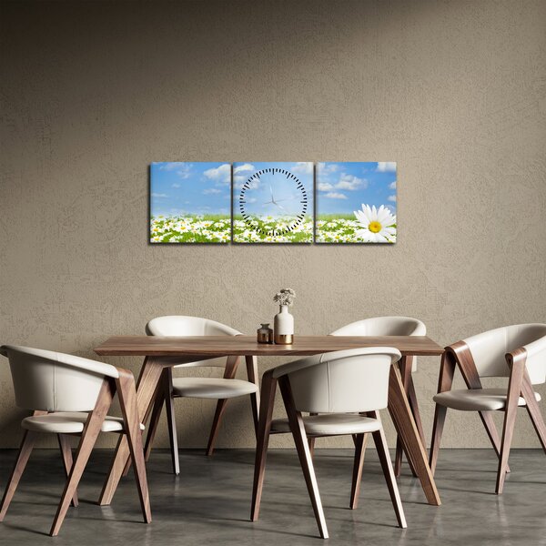 Obraz rozkvetlé louky s kopretinami (s hodinami) (90x30 cm)