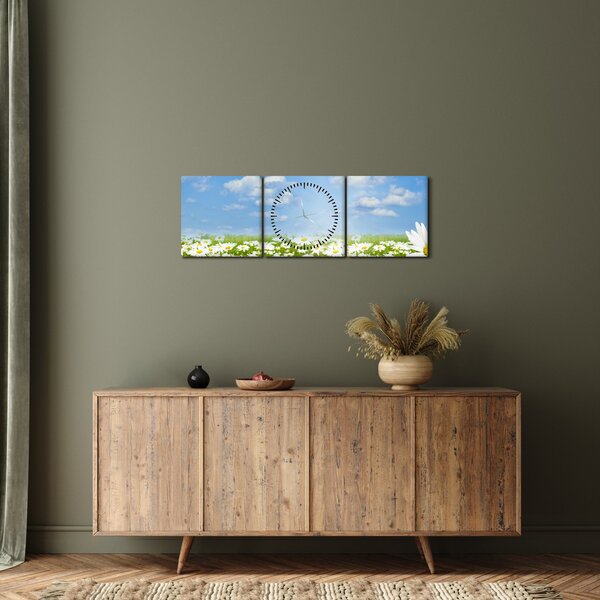 Obraz rozkvetlé louky s kopretinami (s hodinami) (90x30 cm)