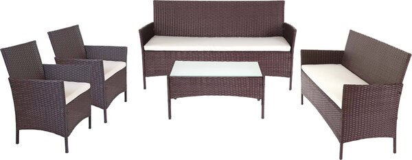 3-2-1-1 Polyratanová zahradní souprava Halden, Lounge Set Sofa hndá skvrnitá, poltáe krémové