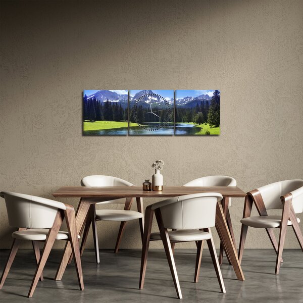Obraz - Zasněžené vrcholky hor (s hodinami) (90x30 cm)