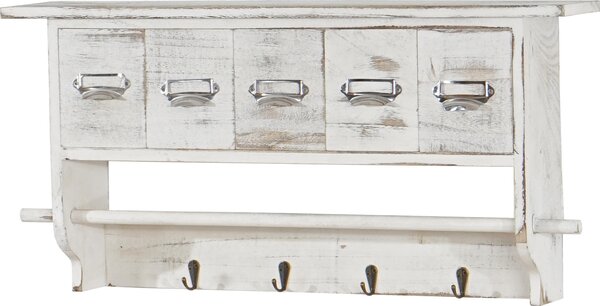 Kuchyský regál HWC-C49, domácí regál, vintage s 5 zásuvkami 32x65x13cm Shabby Look, bílý