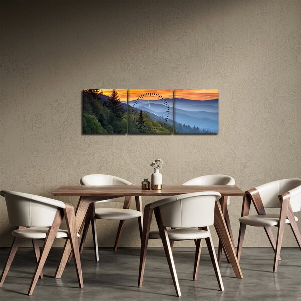 Obraz - Červánky v horách (s hodinami) (90x30 cm)