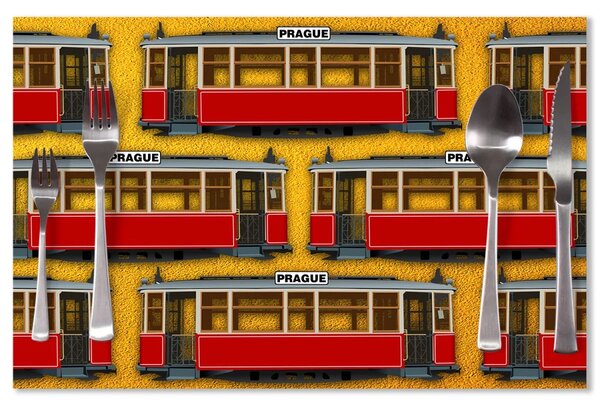 Sablio Prostírání Pražské historické tramvaje Žlutý Pattern: 40x30cm