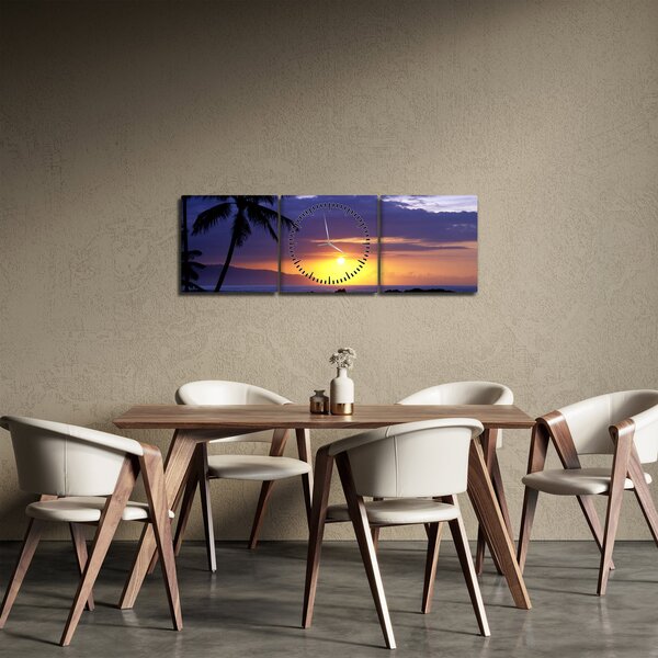 Obraz západu slunce nad mořem (s hodinami) (90x30 cm)
