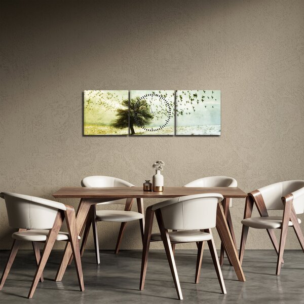 Obraz - Malované hejno ptáků (s hodinami) (90x30 cm)