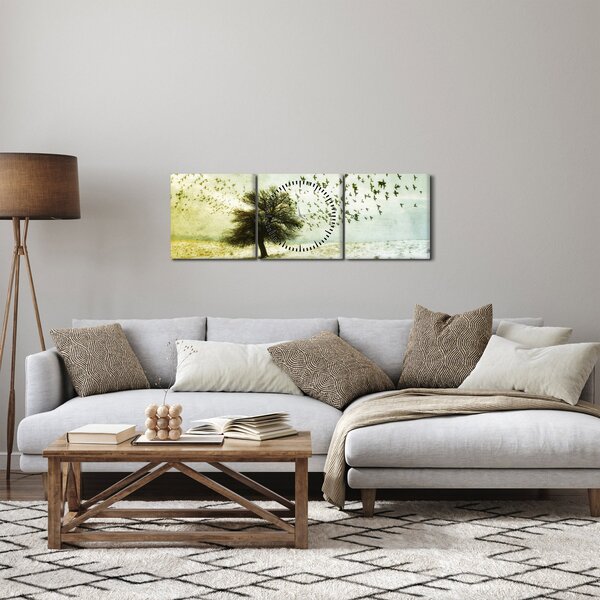 Obraz - Malované hejno ptáků (s hodinami) (90x30 cm)