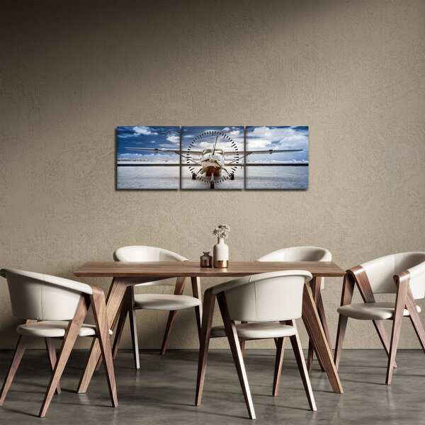 Obraz motorového letounu (s hodinami) (90x30 cm)