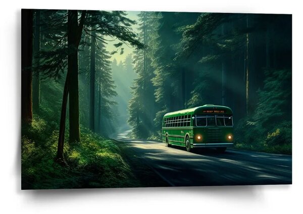 Sablio Obraz Zelený autobus v lese - 60x40 cm