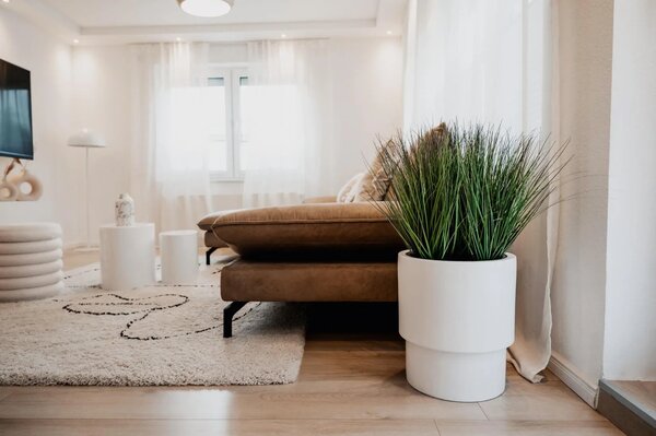 Květináč ESCADA, sklolaminát, výška 40 cm, bílý mat