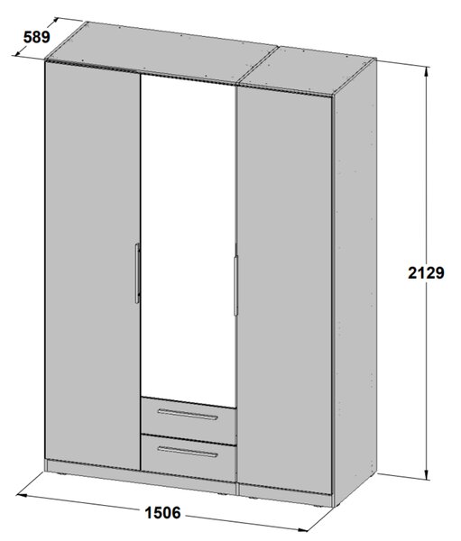 Šatní skříň ALEXA dub sonoma, 3dvéřová, zrcadlo