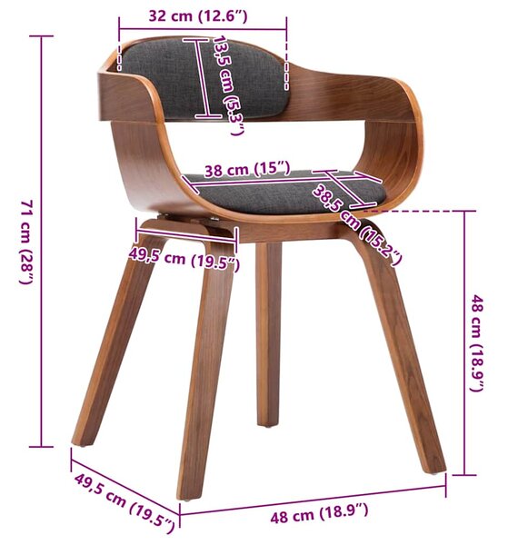 Jídelní židle tmavě šedá textil a ohýbané dřevo 283132