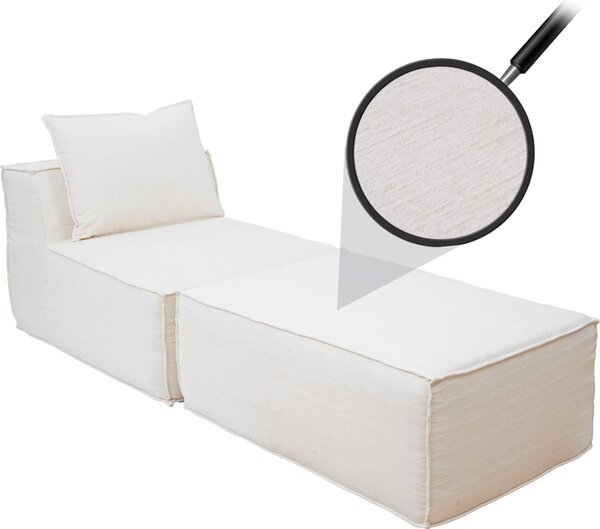 Lehátko/písluenství k pohovce HWC-O54, křeslo otoman recamiere, látka/textil (300g/m²) 63x75x194cm krémová
