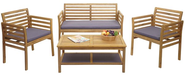 Zahradní souprava HWC-E99b, sedací souprava balkonová souprava lounge set, masivní akáciové dřevo s certifikátem MVG poltáe tmav edé