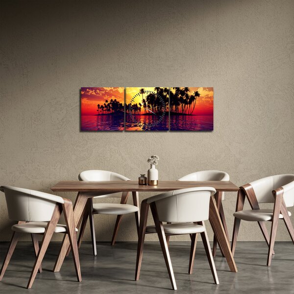 Obraz ostrovu při západu slunce (s hodinami) (90x30 cm)