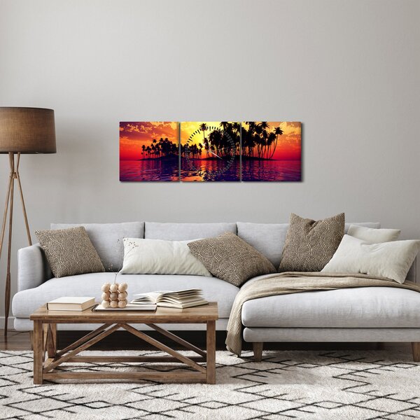 Obraz ostrovu při západu slunce (s hodinami) (90x30 cm)