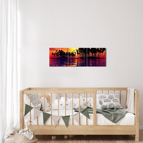 Obraz ostrovu při západu slunce (s hodinami) (90x30 cm)