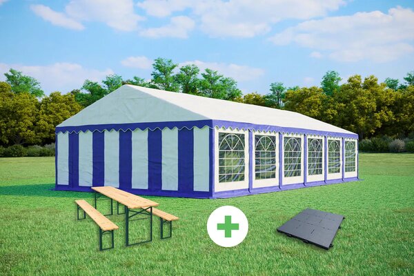 Párty stan 6x12 m PREMIUM SET – stan + pivní sety + podlaha barva Zeleno-bílá
