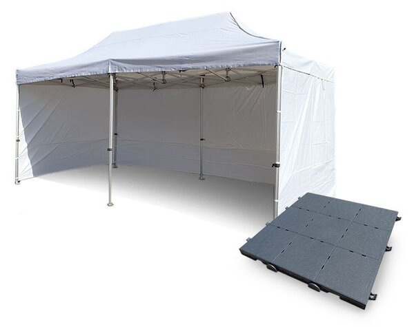 Nůžkový Párty stan 4x8m ALU Premium 4ks plné bočnice + PLASTOVÁ PODLAHA 128ks barva Zelená