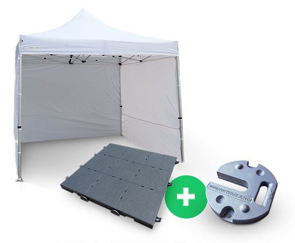 Nůžkový Párty stan 3x3m ALU Premium 4ks plné bočnice + PLASTOVÁ PODLAHA 36ks+ ZÁVAŽÍ 4ks barva Zelená