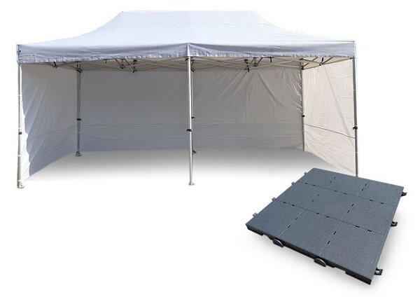 Nůžkový Párty stan 3x6m ALU Premium 4ks plné bočnice + PLASTOVÁ PODLAHA 72ks barva Zelená
