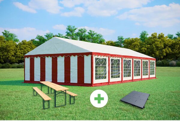 Párty stan 6x12 m PREMIUM SET – stan + pivní sety + podlaha barva Zeleno-bílá