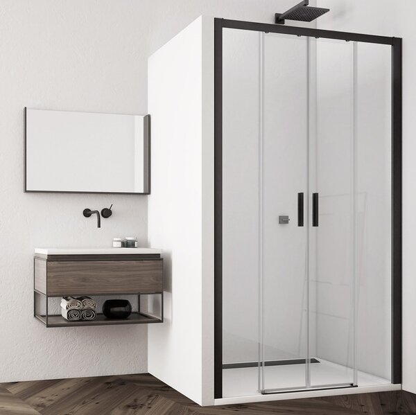 Ronal TOP-LINE TLS4 dvoudílné posuvné sprchové dveře 140 cm TLS41400607 Šířka: 1400 mm, Profil: Černá, Sklo: Hladké čiré