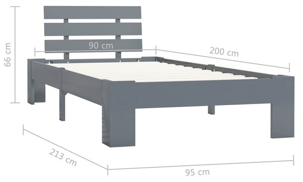 Rám postele šedý masivní borové dřevo 90 x 200 cm 283166