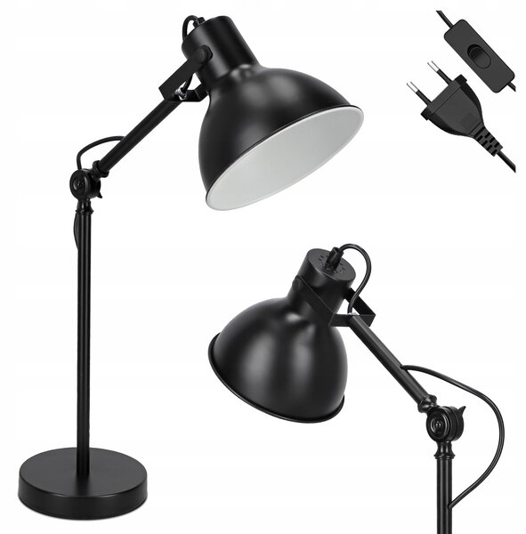 Černá stolní lampa E27, nastavitelná, IP20