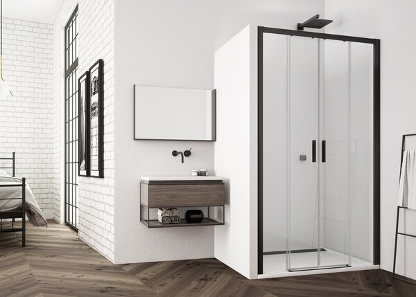 Ronal TOP-LINE TLS4 dvoudílné posuvné sprchové dveře 140 cm TLS41400607 Šířka: 1400 mm, Profil: Černá, Sklo: Hladké čiré