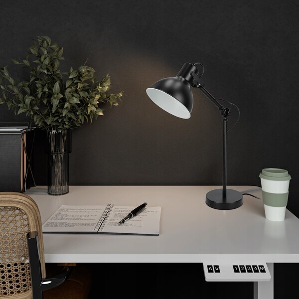 Černá stolní lampa E27, nastavitelná, IP20
