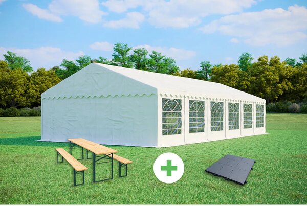 Párty stan 6x12 m PREMIUM SET – stan + pivní sety + podlaha barva Bílá